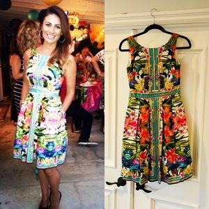 Tropical print A line dress with pockets
